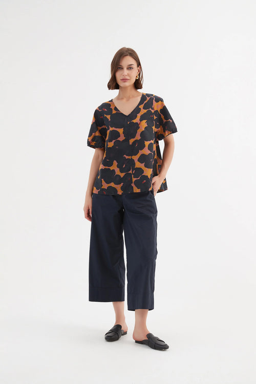 V Neck Poplin Top - Desert Blooms