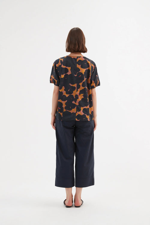 V Neck Poplin Top - Desert Blooms