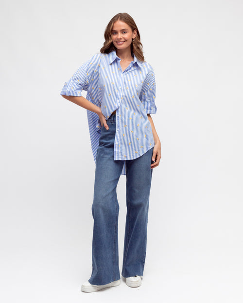 Lemon Stripe Shirt - Pale Blue