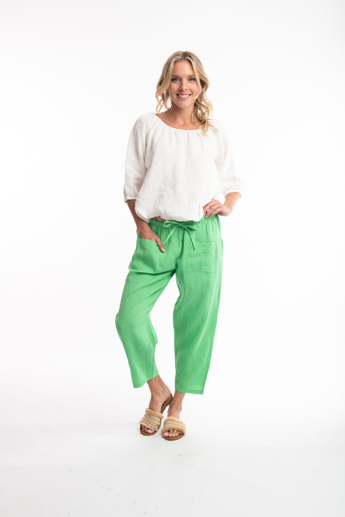 Green hot sale linen trousers