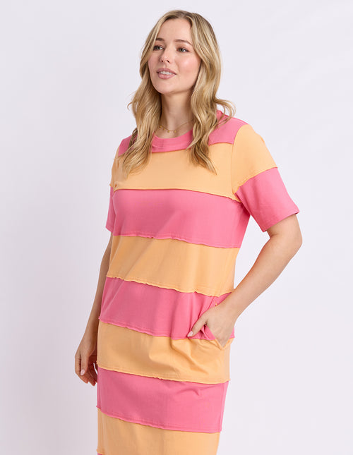 Bold Stripe Dress- Pink Lemonade/Peach