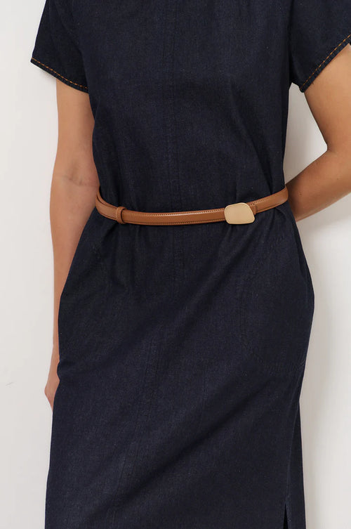 Disc Buckle Long Belt - Tan