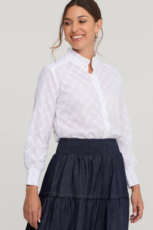 Imani Shirt White Daisy Lattice