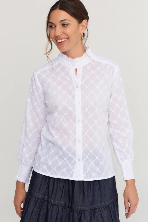 Imani Shirt White Daisy Lattice