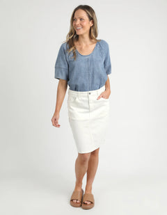 Belle Denim Skirt - Vintage White