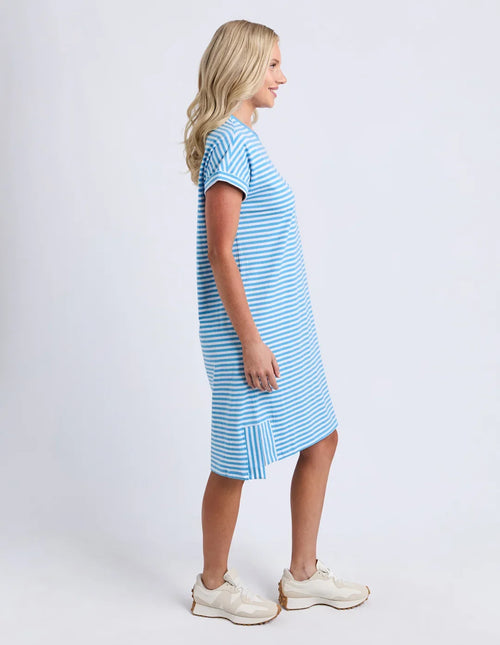 Yarra Stripe Dress - Azure Blue/White