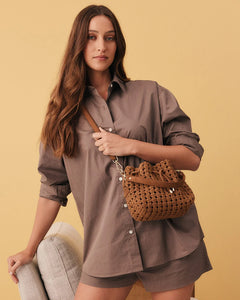 Box Weave Bucket Bag - Tan