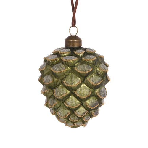 Frosted green pinecone bauble
