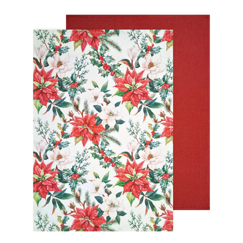 Floral Christmas Tea Towel 2 pk