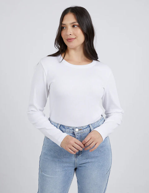 Scoop Long Sleeve Rib - White