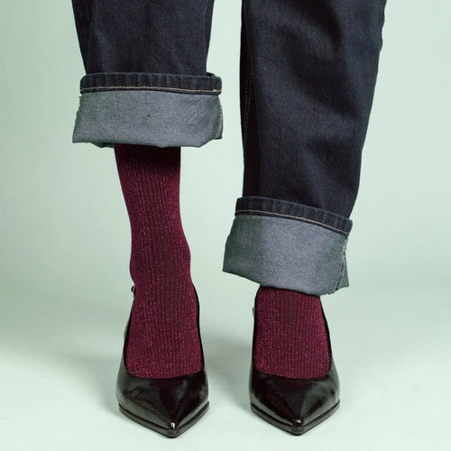 Lurex Glitter Socks - Burgundy