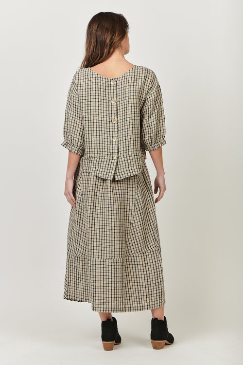 Linen Top Button back - Black Matrix