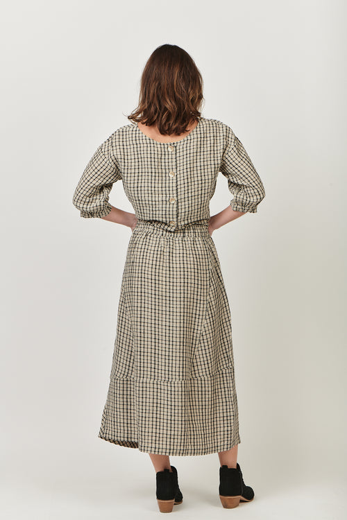 Linen Top Button back - Black Matrix