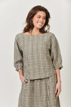 Linen Top Button back - Black Matrix