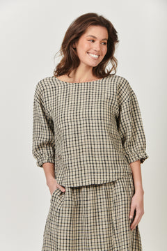 Linen Top Button back - Black Matrix
