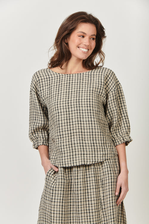 Linen Top Button back - Black Matrix