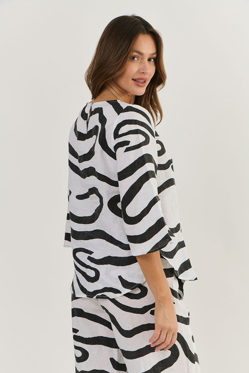Linen Top - Black Ribbon