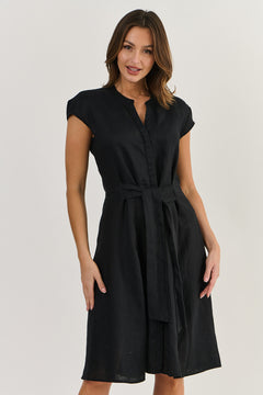 Linen Tie Dress - Black