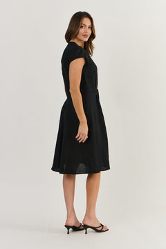 Linen Tie Dress - Black