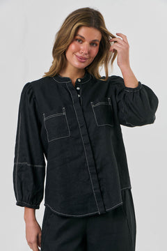 Button-through Top - Black