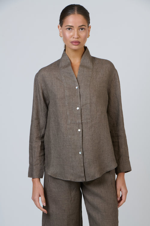 Linen Button Shirt - Cigar