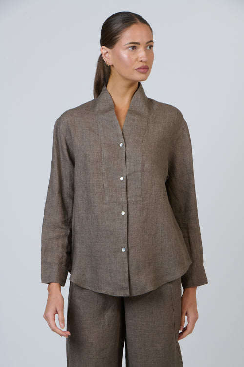Linen Button Shirt - Cigar