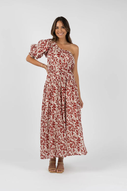 Eden One Shoulder Dress - Brick