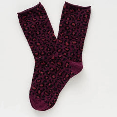 Lurex Glitter Socks - Leopard Burgundy