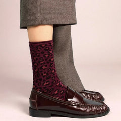 Lurex Glitter Socks - Leopard Burgundy