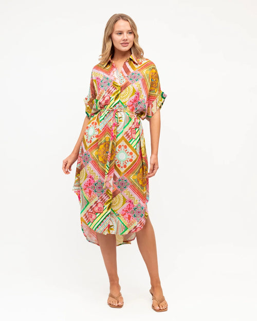 Saturated Opulence Midi Shirt Dress