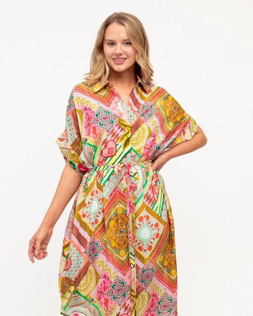 Saturated Opulence Midi Shirt Dress