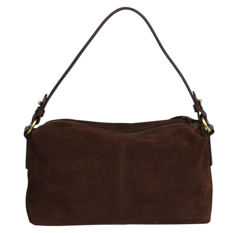 Suede Leather Cross Body Bag - Brown