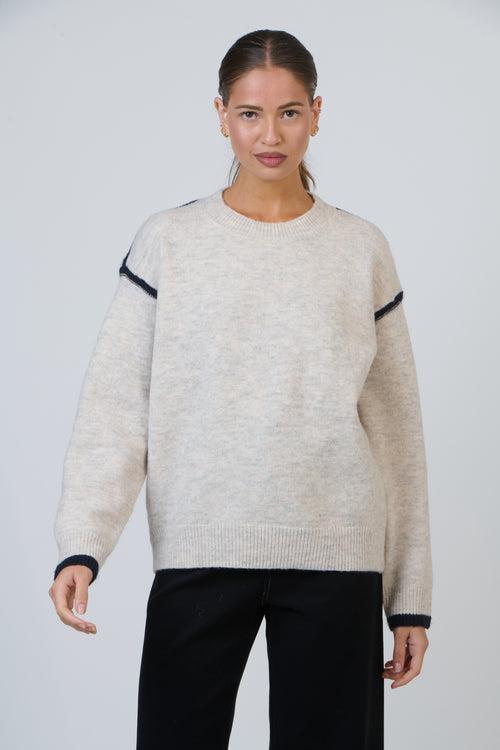 Blue Trim Knit - Oat
