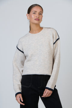 Blue Trim Knit - Oat