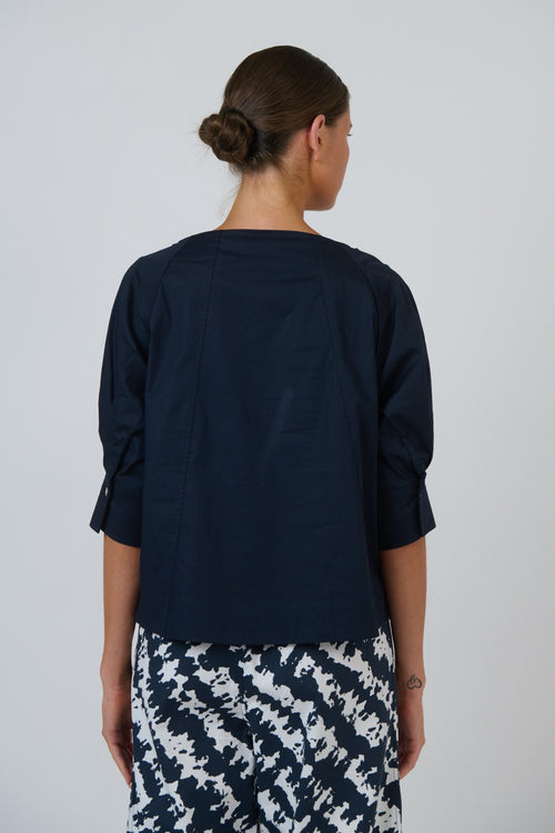 Poplin Boat Neck Top - Ink