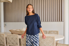 Poplin Boat Neck Top - Ink
