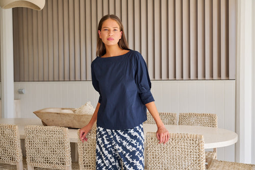 Poplin Boat Neck Top - Ink