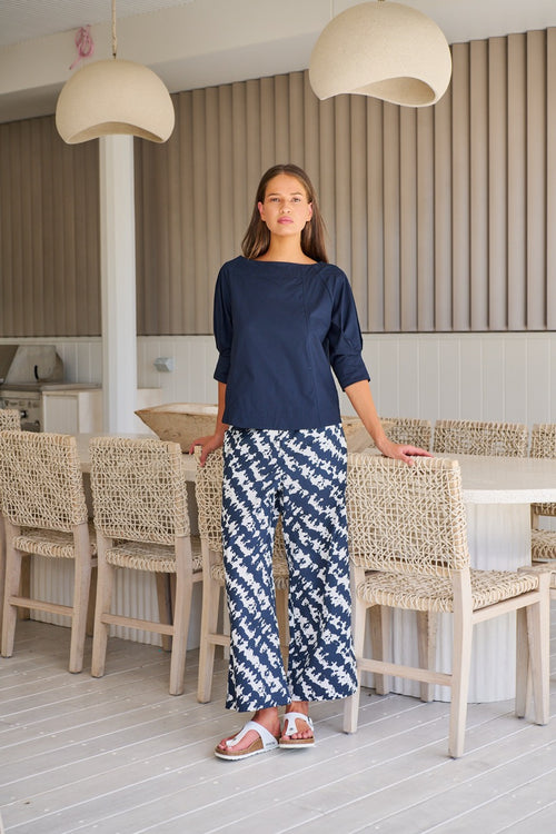 Poplin Boat Neck Top - Ink