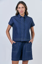 Cotton Button-Down Top - Chambray