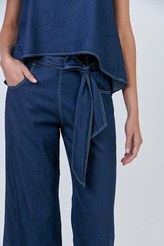Cotton Wide Leg Pants - Chambray