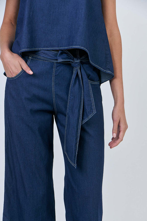 Cotton Wide Leg Pants - Chambray