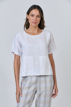 Linen Short Sleeve Blouse - White