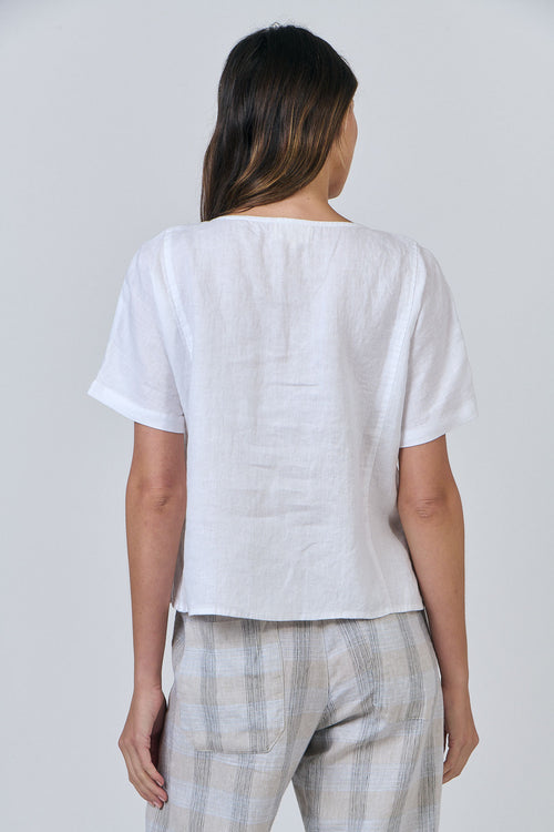 Linen Short Sleeve Blouse - White
