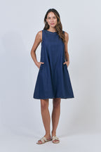 Sleeveless Keyhole Tie Dress - Chambray