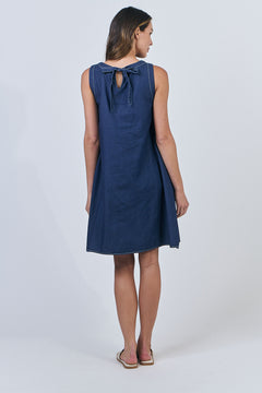 Sleeveless Keyhole Tie Dress - Chambray