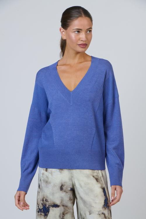 V Neck Knit - Lake Blue