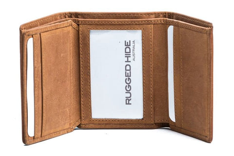 Tri Fold Leather Wallet - Camel