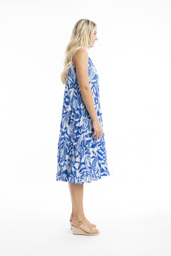 Hayman Sleeveless Dress - Blue/White
