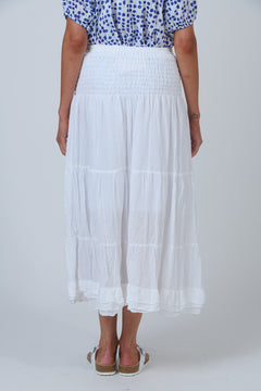 Shirred Tiered Midi Skirt - White
