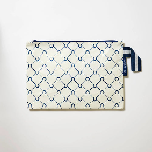 Large Zip Pouch - Navy Horseshoe